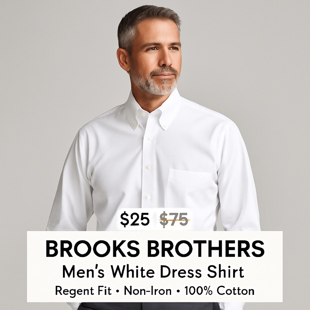 Brooks Brothers Men’s White Regent Fit Dress Shirt 17.5 100% Cotton Non-Iron